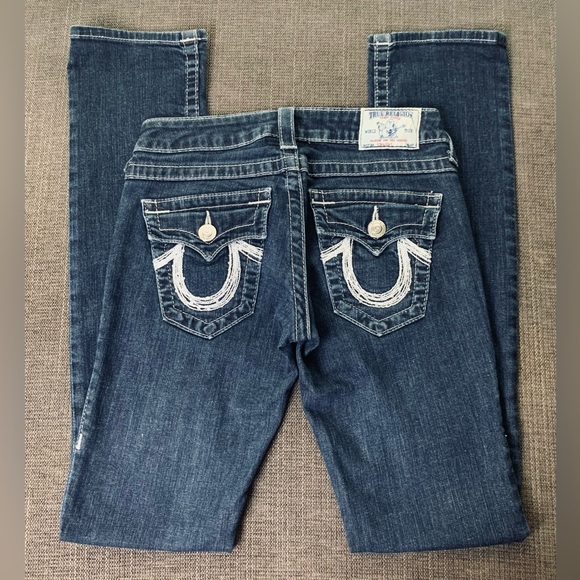 True Religion White Embroider Silver Embellishment Sequin Straight Sparkly Jeans - Picture 4 of 13